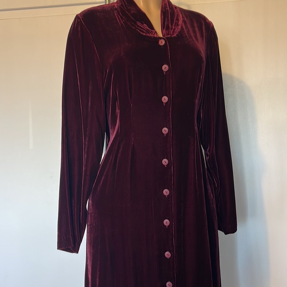 APRIL CORNELL  Red Color VELVET buttons down Long Sleeve Sz M womens Long DRESS